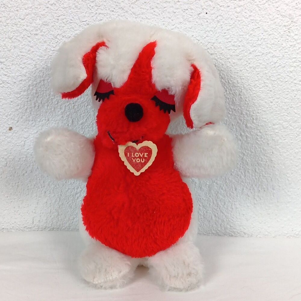 Animal Toys Plus Valentine's Dog Holding I Love You Card Firm Stuffing Vintage